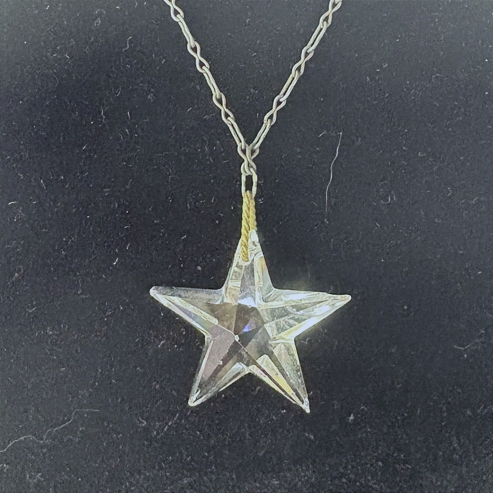 Vintage Swarovski Faceted Crystal Star Pendant Necklace Silver Tone